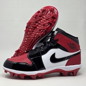 Nike Jordan 1 Men Size 11 Mid Football Cleats Patent Leather Bred FJ6805-601 New